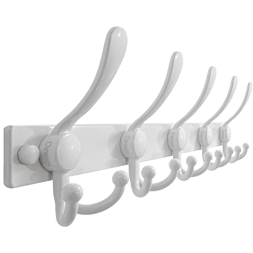 Coat Rack Wall Mount, Heavy Duty 12-Gauge Base vs Flimsy 1mm, Double-Thick Solid Anti-Snap Hooks, 16” Stud-Mount, Stainless Steel Hanger for Clothes Hat Entryway Closet Mudroom, White - color: White, size: L=17" (1pcs)