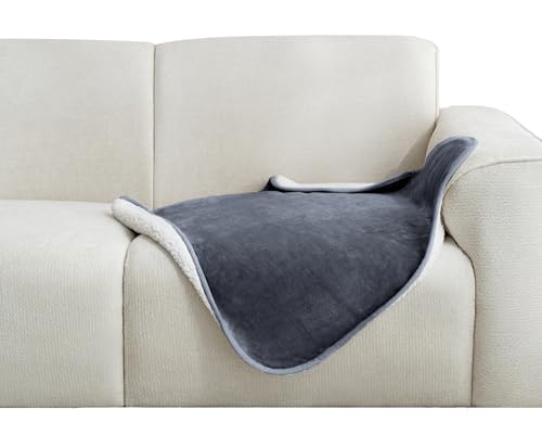 gogobunny Waterproof Pet Blanket for Small Dogs and Cats, Reversible Sherpa Fleece Soft Plush Throw for Couch Protection, Washable Furniture Protector (Dark Grey, 30x30 inches) - color: Dark Grey, size: 30x30 inches