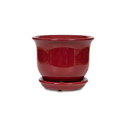 Garden & Home Red 8 Inch Indoor Ceramic Plant Pot with an Attached Saucer and Drainage Hole for House Plants, Herbs, Flowers, Succulent Plants, Snake Plants, Gifts for Mom