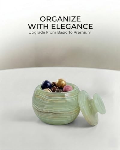 Natural Marble Candy Jar Handmade Cover Pot Storage - Deep Covered Kitchenware Jar Container, Onyx Green - color: Marble Round Candy Jar - Onyx Green