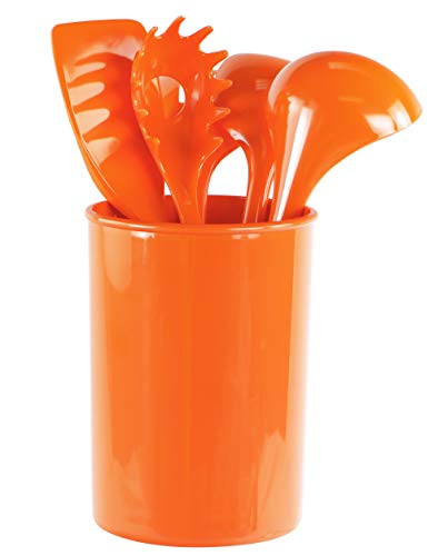 Reston Lloyd 6 Piece Kitchen Utensil Holder for Kitchen Counter, Utensils Crock with Heat Resistant Spoon, Slotted Spoon, Ladle, Spatula BPA Free, Orange - color: Orange, size: Utensil Holder Set