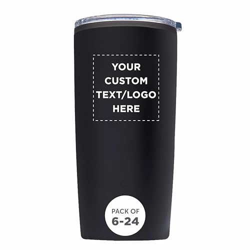 Custom Plastic Tumblers 20 oz Set of 6/12/24 Personalized Bulk Pack with Lids, Ice Coffee Tumbler, To Go Cup Insulated - Black - color: - Custom – Black