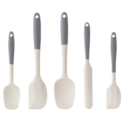 Silicone Spatula Set,5 Piece Food Grade Rubber Spatulas,Gray+White | Spatulas Silicone Heat Resistant for Baking,Cooking,and Mixing High Heat Resistant Non Stick Dishwasher Safe BPA-Free - color: Gray white