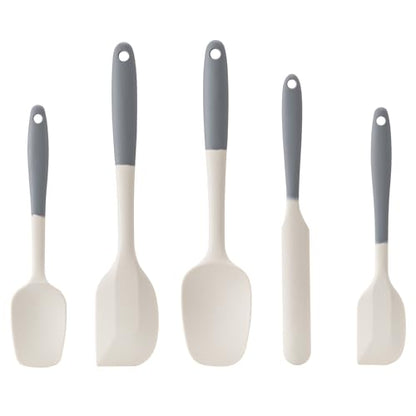 Silicone Spatula Set,5 Piece Food Grade Rubber Spatulas,Gray+White | Spatulas Silicone Heat Resistant for Baking,Cooking,and Mixing High Heat Resistant Non Stick Dishwasher Safe BPA-Free - color: Gray white