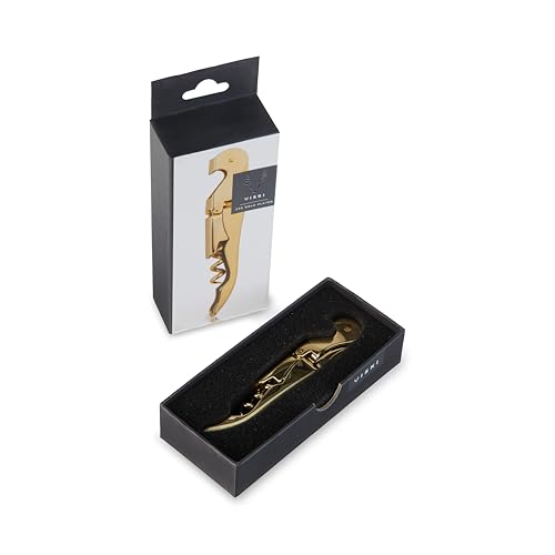 Viski 24k Gold Plated Signature Double Hinged Waiter's Corkscrew Wine Opener, Stainless Steel with Built-in Bottle Opener & Foil Cutter for Home Bar, Kitchen, Travel, Gifts for Wine Lovers, Set of 1 - style: Standard