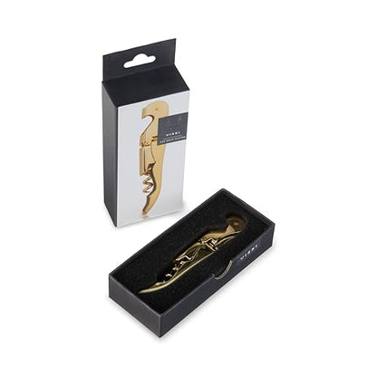 Viski 24k Gold Plated Signature Double Hinged Waiter's Corkscrew Wine Opener, Stainless Steel with Built-in Bottle Opener & Foil Cutter for Home Bar, Kitchen, Travel, Gifts for Wine Lovers, Set of 1 - style: Standard