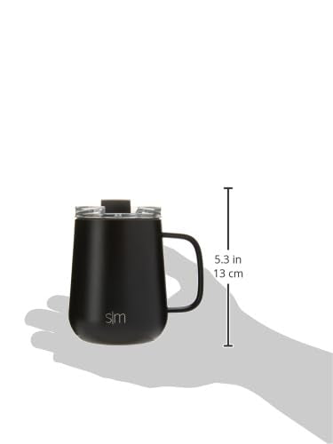 Simple Modern Voyager Signature Mug | Travel Coffee Tumbler with 360° Lid and Handle | Ceramic-Lined Insulated Stainless Steel Iced Cold Brew Cup | 12oz, Midnight Black - color: - Midnight Black