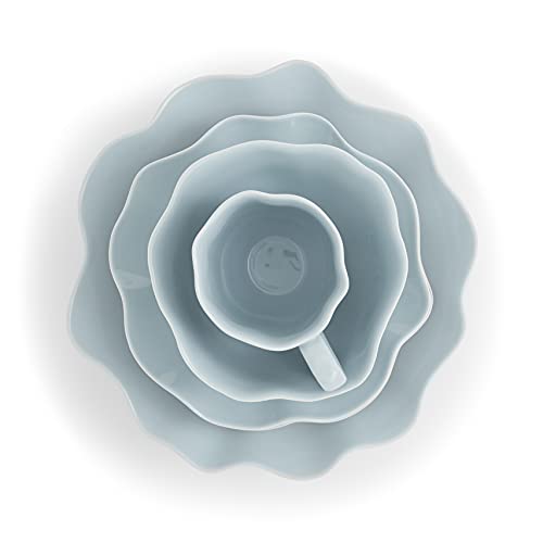 Portmeirion Sophie Conran Floret 4 Piece Place Setting | Dinner Plate, Salad Plate, Cereal Bowl, and Mug | Made from Porcelain | Microwave and Dishwasher Safe – Robins Egg