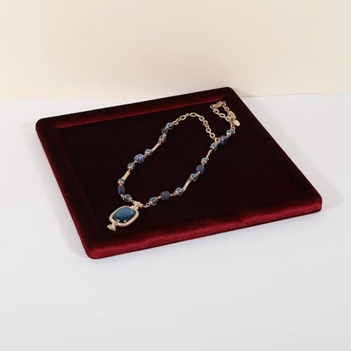 Square velvet Jewerly display tray, Jewelry storage organizer plate, Empty Jewelry showcase tray for Necklace Bracelet Ring Earring display stand holder (Red-Large, 9.8 x 9.8 in) - color: Red, size: Large