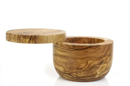 Berard Handcrafted Salt Keeper with Magnetic Lid, 4" Round, Olive Wood