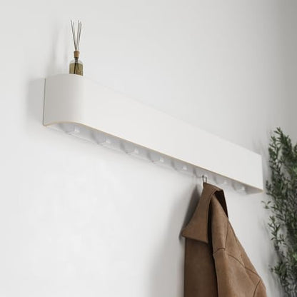 Kazai. Wall-Mounted Coat Rack 'Toke' - Modern Design Coat Rack with Hidden Wall Hooks - Solid Wood Veneer Panel Coat Hanger - White - color: White, size: 8 Hooks