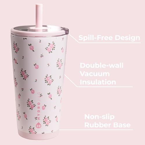 HydroJug Everyday Tumbler 20 oz, Ceramic-Lined Straw Cup, Wildrose - color: Wildrose, size: 20 Ounces