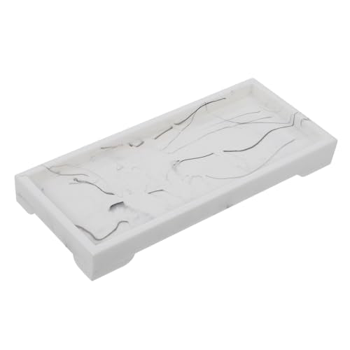 NUOBESTY Marble Design Synthetic Bathroom Vanity Tray Jewelry Holder Cosmetics Storage Organizer White Bathroom Countertop Accessory