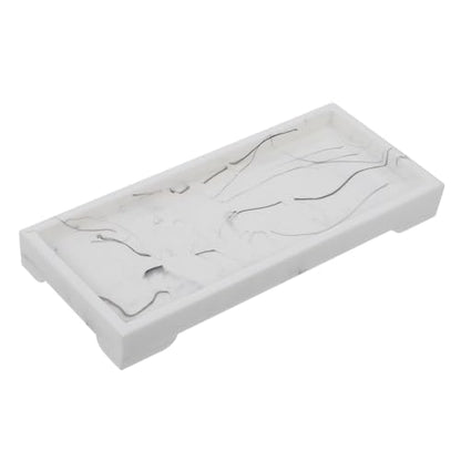 NUOBESTY Marble Design Synthetic Bathroom Vanity Tray Jewelry Holder Cosmetics Storage Organizer White Bathroom Countertop Accessory