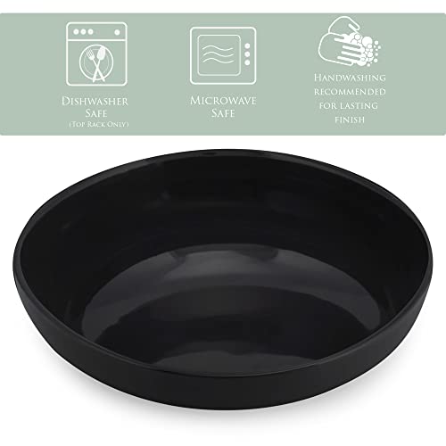 Elanze Designs Bistro Glossy Ceramic 8.5 inch Shallow Pasta Dinner Bowls Set of 4 - Perfect for Everyday uses from Italian Style Pasta to Caesar Salad, and Ramen to Pho, Black - color: Black, style: 8.5 inch Dinner