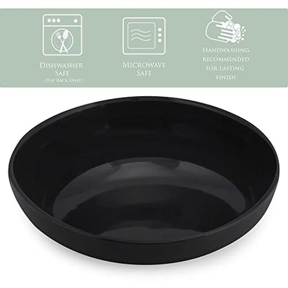 Elanze Designs Bistro Glossy Ceramic 8.5 inch Shallow Pasta Dinner Bowls Set of 4 - Perfect for Everyday uses from Italian Style Pasta to Caesar Salad, and Ramen to Pho, Black - color: Black, style: 8.5 inch Dinner
