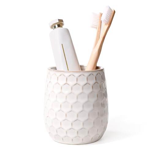 Toothbrush Holder, Tooth Brush Holder for Bathroom - Ceramic Toothbrush Cup White Toothbrush Holders Countertop, Makeup Brush Holder Pen Holder, 3.62" x 3.62" x 3.93", ANTIS'S HOME - color: White, size: Honeycomb