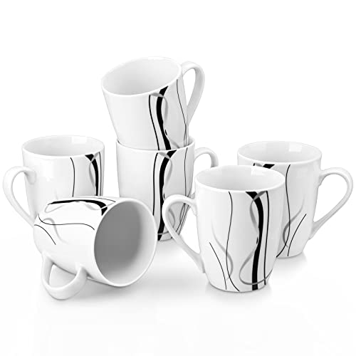 VEWEET Coffee Mugs Set of 6, 11 OZ White Ceramic Mugs, Fiona | White Ceramic Coffee Mugs Set of 6, 11 OZ for Tea, Microwave and Dishwasher Safe, FIONA Series for Kitchen, Office - color: FIONA, size: 11 OZ (Set of 6)