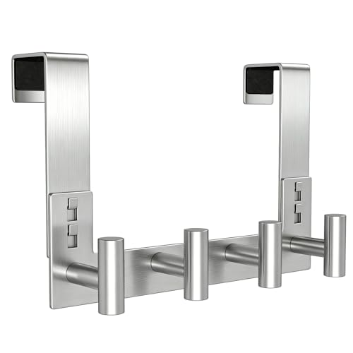 PMMASTO Over The Door Hooks, Fits 1-3/4" Thick Door No Drill Hooks for Closet Bathroom Bedroom Organization, Hanger for Coat Towel Robe (Silver, 4 T-Hooks) - color: Silver, size: 7.5 Inch-4 T-Hooks, Fits 1-3/4" Thick Door