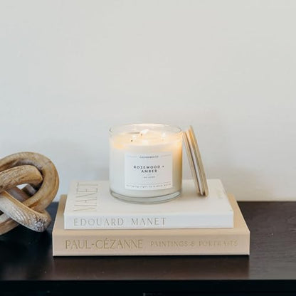 Rosewood & Amber 3 Wick Scented Candle - 43 Hour Burn | Made in the USA Luxury Clean Soy Wax Candles - Long Lasting Large Glass Jar Candle for Home - 3 Wicks - 14.9oz - color: Rosewood + Amber