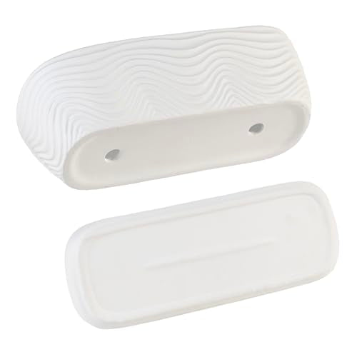 MyGift 13.5 inch Succulent Planter Pot, Oval Modern Ceramic Plant Box Container with Wave Textured Pattern and Removable Saucer Drip Tray (White) - color: White