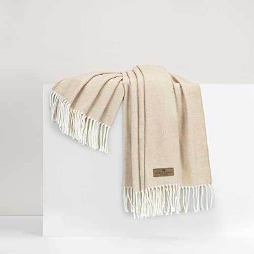 Lands Downunder All-Season, Luxury Sand Herringbone Throw – Soft Woven Throw with Decorative Fringe – Made in Italy – 51”W x 67”L - Over 80 Colors - Perfect for Gifting - color: Sand