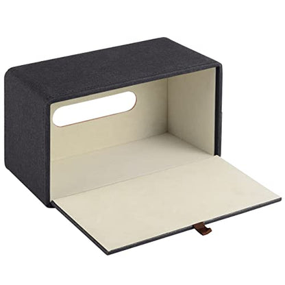 High-end Pu Leather Tissue Box Holder Two Color Combination-Linen and Wood Grain,Rounded Rectangle Napkin Paper Case Dispenser for Home Bathroom Dresser Offices Car Tissue Cover (Black) - color: Black Linen