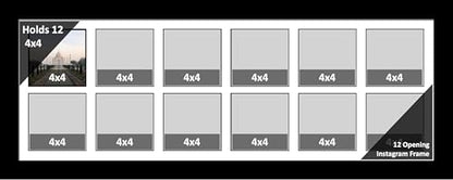 12-2 Row 4x4 Opening Manhattan Black 10x28 Picture Frame Holds 4x4 Photo Collage with White Matting and Glass - color: White, size: 12 4x4 2 Row