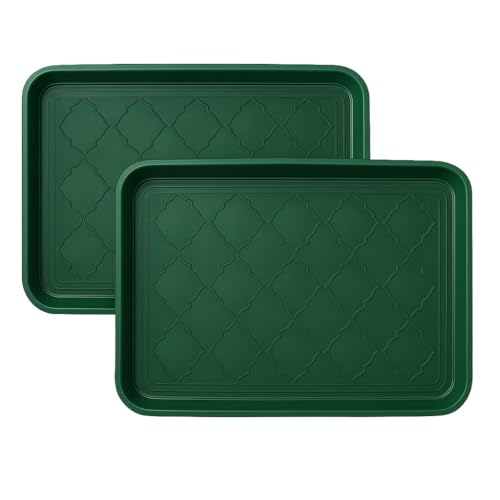 2 Pack Boot Tray & Shoe Mat for Entryway – 16.5" x 12.5" Floor Protector for Wet & Muddy Shoes, Pets, Plants – Waterproof Plastic with Raised Edge for Indoor/Outdoor Use (Green) - color: Green