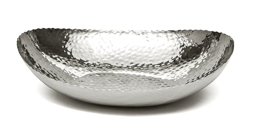 Monarch Abode Decorative Bowl for Home Decor – 12.75-Inch Polished Stainless Steel Hand Hammered Key Bowls for Entryway Table, Fruit & Potpourri Bowl for Centerpiece, Modern Catch All Key Holder Bowl - color: Stainless Steel, size: 12.75 x 8.75 x 3.5