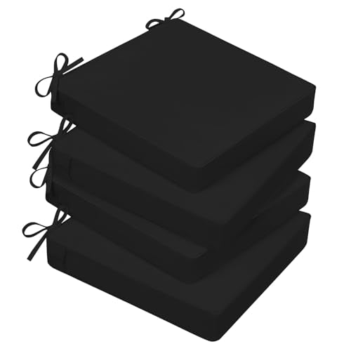 Basic Beyond Outdoor Chair Cushions for Patio Furniture, Waterproof Outdoor Seat Cushions Set of 4 18 x 18, Patio Chair Cushions Set of 4 with Ties and Handle, Black - color: Black, size: 18x18x3