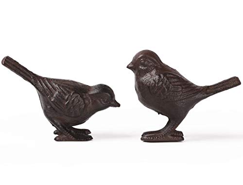 BRASSTAR 2 Pack Rustic Cast Iron Bird Statues, Indoor Outdoor Ornament | Farmhouse Garden Lawn Home Decor, Collectible Figurines Gift, Replica Rust Color