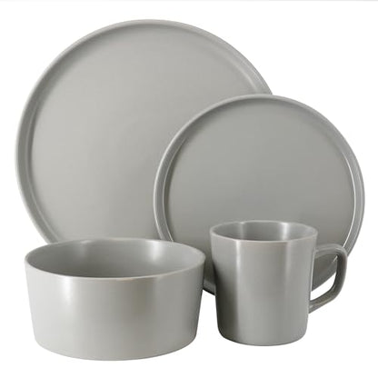 Elama Luxmatte Modern and Contemporary Stoneware Dinnerware Set in Matte, Service for 4 (16, Light Gray) - color: Light Gray