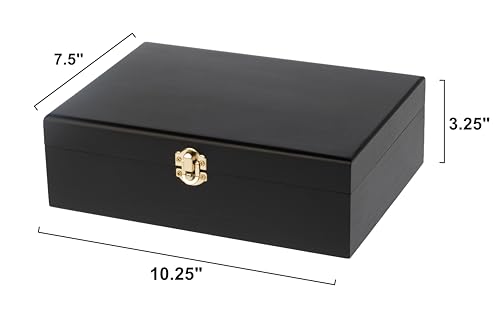 Creative Hobbies Large Black Wooden Keepsake Box with Gold Clasp | 10.25″ × 7.5″ × 3.25″ Storage Case for Photos, Jewelry, Crafts & Gifts