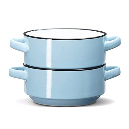 ECODECO Ceramic Soup Bowls with Handles – Set of 2 (16 oz) – Blue | Oven & Microwave Safe – Gift Boxed – Ideal for French Onion Soup, Baked Meals & Housewarming Gifts - color: Blue