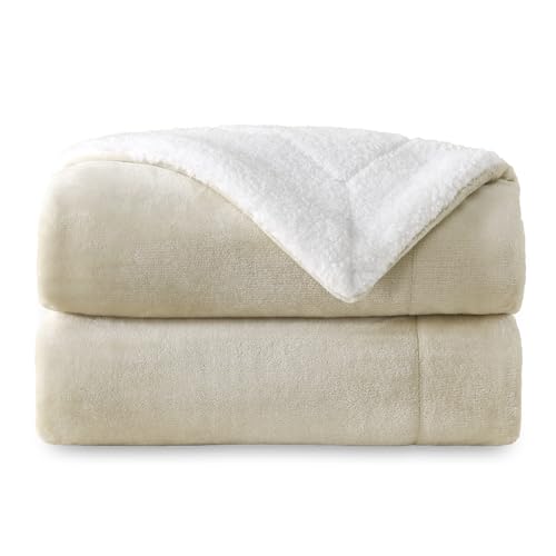 Sherpa Fleece Throw Blanket, Linen, 50x60 inches | Double-Sided Super Soft Luxurious Plush Blanket Throw Size - color: Linen, size: 50"×60"