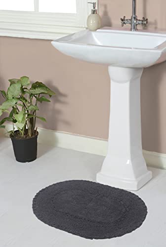 Home Weavers Double Ruffle Collection 100% Cotton Bathroom Rugs Set, Washable Rug, Extra Soft and Absorbent Bath Rug, Kitchen Mat, Bath Mat Set, Bath Floor Mat Non Slip, 17"x24" Rectangle, Gray - color: Grey, size: 1'5" x 2' (Oval)