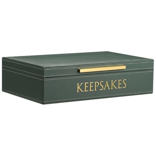 Hushee Decorative Storage Boxes with Lids 14.17 x 8.66 x 3.54 Inches Sage Green PU Leather Jewelry Box Organizer with Gold Handle Are to Store Photos Documents Keepsakes