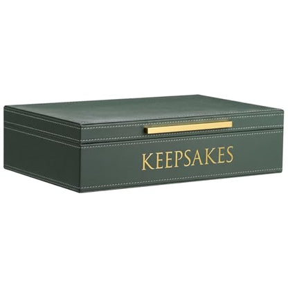 Hushee Decorative Storage Boxes with Lids 14.17 x 8.66 x 3.54 Inches Sage Green PU Leather Jewelry Box Organizer with Gold Handle Are to Store Photos Documents Keepsakes