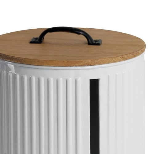 Metal Paper Towel Holder, Weighted Base with Suction Cups | Embossed with Wooden Lid, Easy Tear Roll Dispenser for Kitchen Counter, Bars, Dining Tables - color: Vertical Stripe White