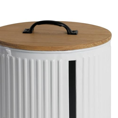 Metal Paper Towel Holder, Weighted Base with Suction Cups | Embossed with Wooden Lid, Easy Tear Roll Dispenser for Kitchen Counter, Bars, Dining Tables - color: Vertical Stripe White