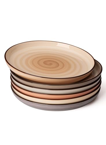 Sweese Porcelain Dinner Plates Set of 6-10 Inch Round Dish Set for Meals, Microwave Dishwasher Safe, Elegant for Parties, Weddings, Restaurants - color: Natural Series, size: 10 Inch