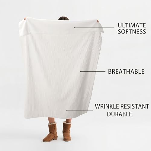 CHUFFED Cotton Waffle Blanket Throw Size - Plush Milk Velvet & Reversible Waffle Weave,Anti-Static 500Gsm Design，Thick Cozy Soft Winter Blanket for Bed, Couch, Sofa - White, 50x70 Inches - color: White, size: Throw XL