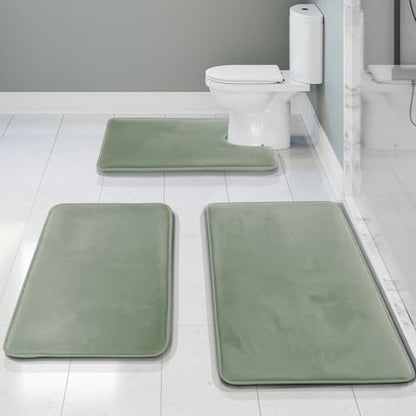 Clara Clark 3 Piece Bathroom Rugs, Velvet Memory Foam Bath Mat Set, Non-Slip Bath Rugs, Machine Wash, Dries Quickly, Ultra Soft Plush Bath Mats for Bathroom, 17 x 24/20 x 32 / Contour, Ice Green - color: Ice Green