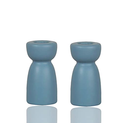 Candlestick Holders, Ceramic Blue Taper Candle Holder Candlelight Stand, Modern Boho Candle Holders for Desktop Table Setting Dining Bathroom Home Wedding Fathers Day Party Decoration,2 Pack - color: Blue
