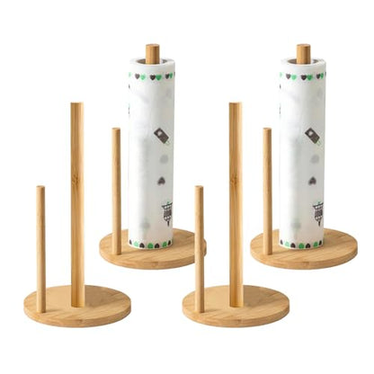 4 Pcs Bamboo Paper Towel Holder, Natural Bamboo Wooden Countertop Standing Paper Towel Holder, Free-Standing Kitchen Roll Hanger Rack for Dining Table Bathroom Bedroom Living Room - color: 4pcs Set