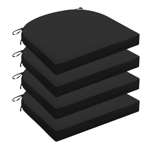 Wellsin Outdoor Chair Cushions for Patio Furniture, 3-Year Color Fastness Patio Chair Cushions Set of 4, Water Resistant Round Corner Outdoor Seat Cushions 17"X16"X2", Black - color: Solid Color/ Black, size: 17"x16"x2"(Pack of 4)