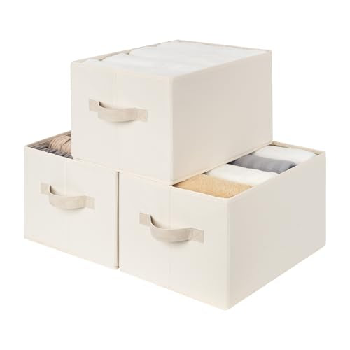 StorageWorks Closet Storage Bins, Beige, 3-Pack, Large | Closet Organizers and Storage Bins, Fabric Storage Baskets for Shelves, Linen Closet Organizer for Clothes - color: Beige, size: Large