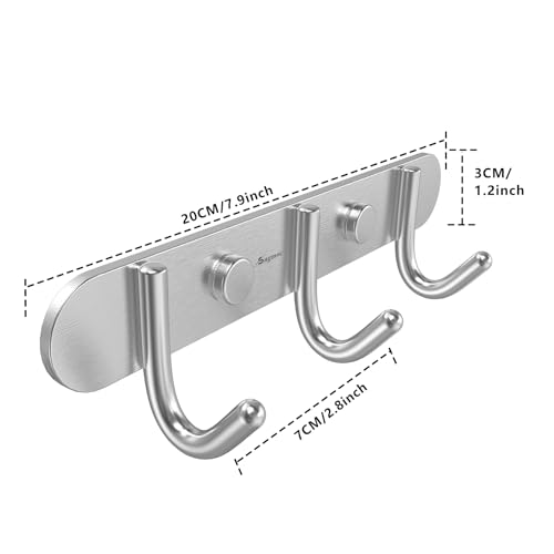 Towel Hook Rack Brushed Nickel 8-Inch Coat Hook Rail Wall Mounted with 3 Hooks, Durable Wall Hangers for Bedroom, Bathroom, Foyer, Hallway (304 Stainless Steel) - size: 3R hooks