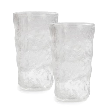 TOSSOW Drinking Glasses Set of 2,Mixed Drink Glassware Sets Glacier Pattern Colorful Glass Water Cups for Wine, Beer, Juice, milk, coffee,Mojito and Cocktail(12 oz) （transparent) - color: Transparent
